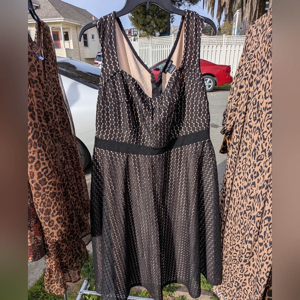 City Chic Black And Tan Dress Plus Sz 16 Sleeveless, Fit And Flare